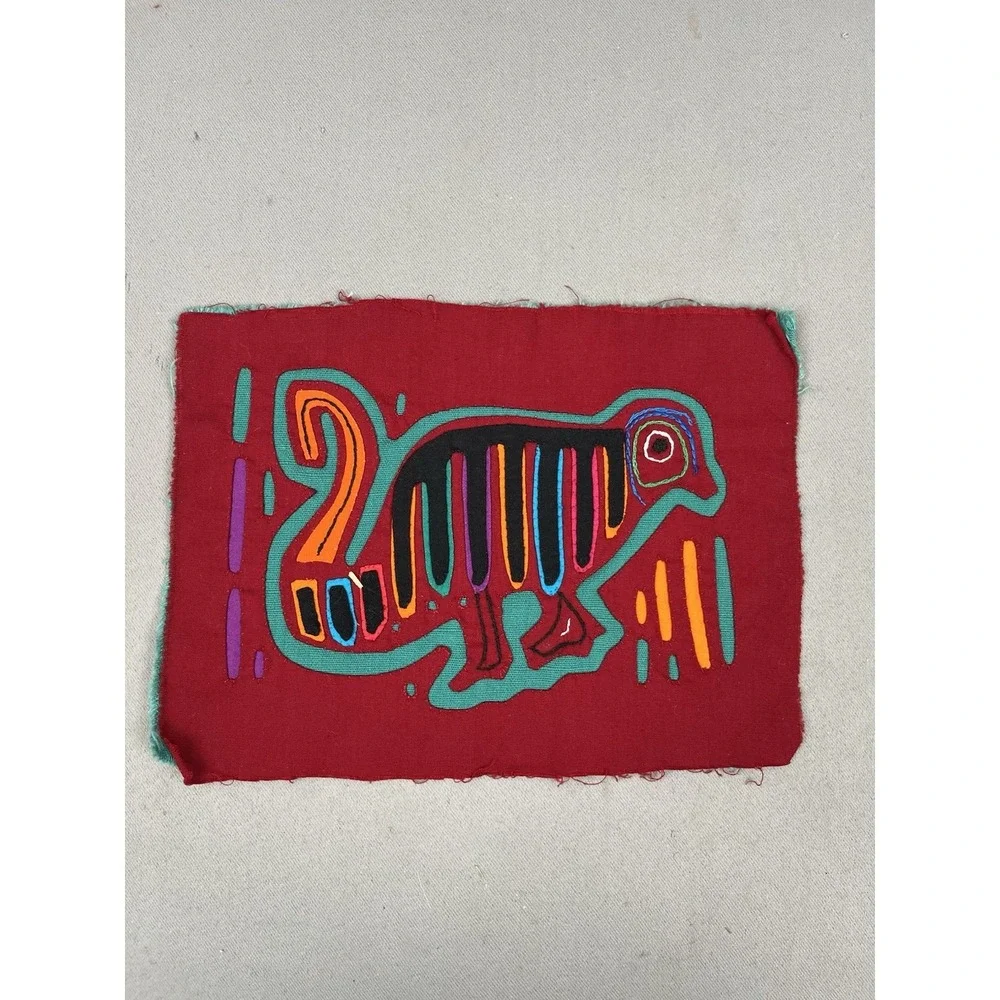 VTG Kuna Mola Hand Sewn Art Textile Fabric Folk‎ Fabric Squirrel  Quilt Block